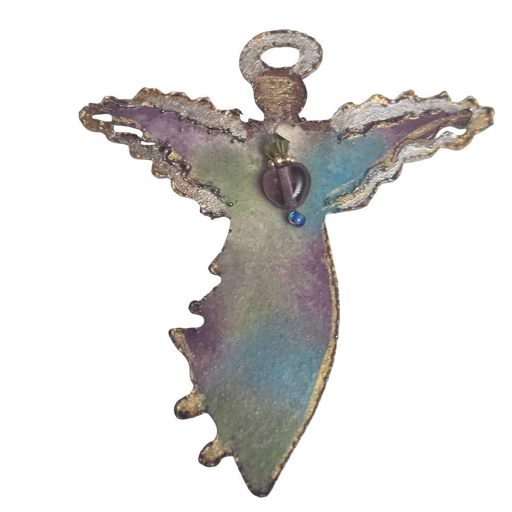 Vtg Artist Made Pastel Matte Enamel Copper Bead  Angel Pin Brooch